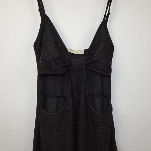 No Comment Jumpsuit Juniors' Size S Black Sparkle Stretch Front Cut Out - Picture 5 of 13